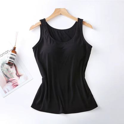 2023 Women's Slim Fit Built-In Bra Vest Tops - Stylish Solid Color Casual Tank Shirts