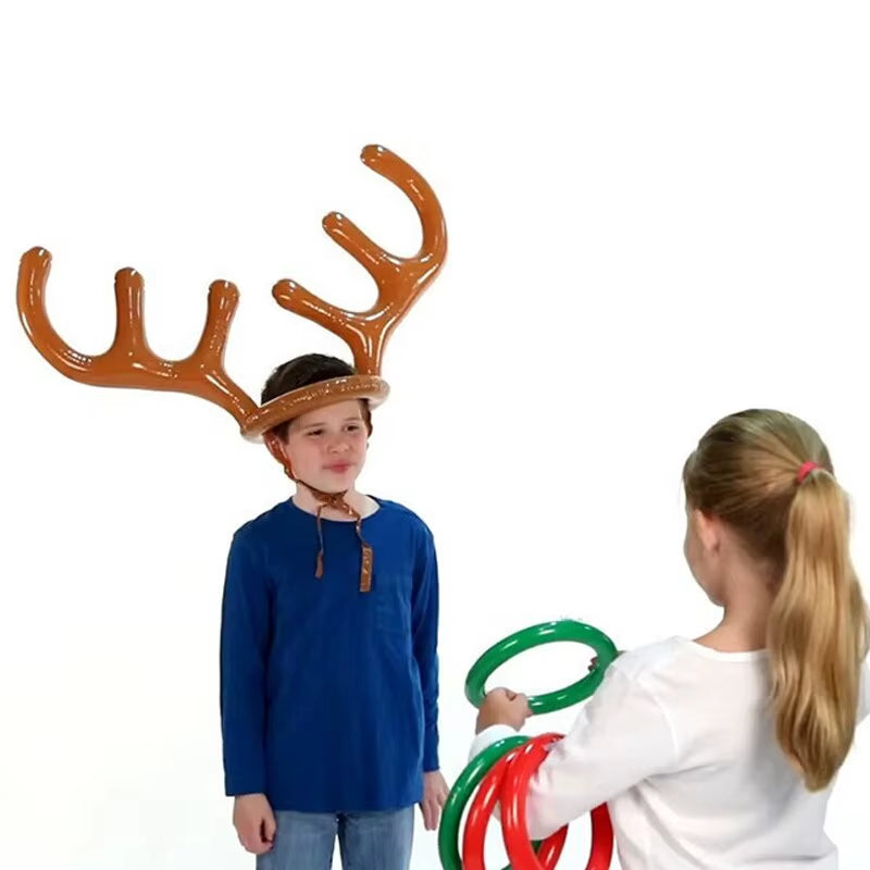 Inflatable Reindeer Antler Hat Ring Toss Game - Fun Christmas Family Game & Kids Gift for 2023 Holiday Celebrations!
