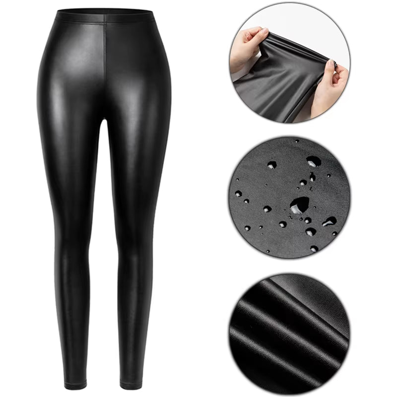 Stylish PU Faux Leather Leggings for Women - Sexy, Stretchy, and Warm Waterproof Skinny Fit