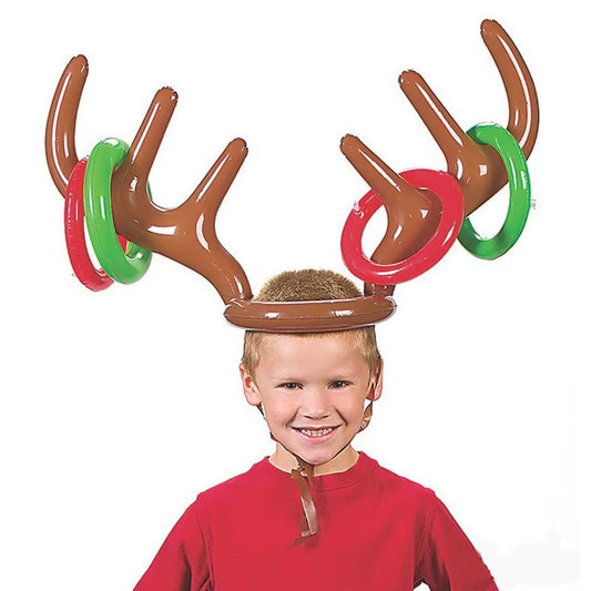 Inflatable Reindeer Antler Hat Ring Toss Game - Fun Christmas Family Game & Kids Gift for 2023 Holiday Celebrations!