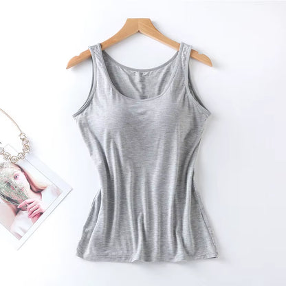2023 Women's Slim Fit Built-In Bra Vest Tops - Stylish Solid Color Casual Tank Shirts