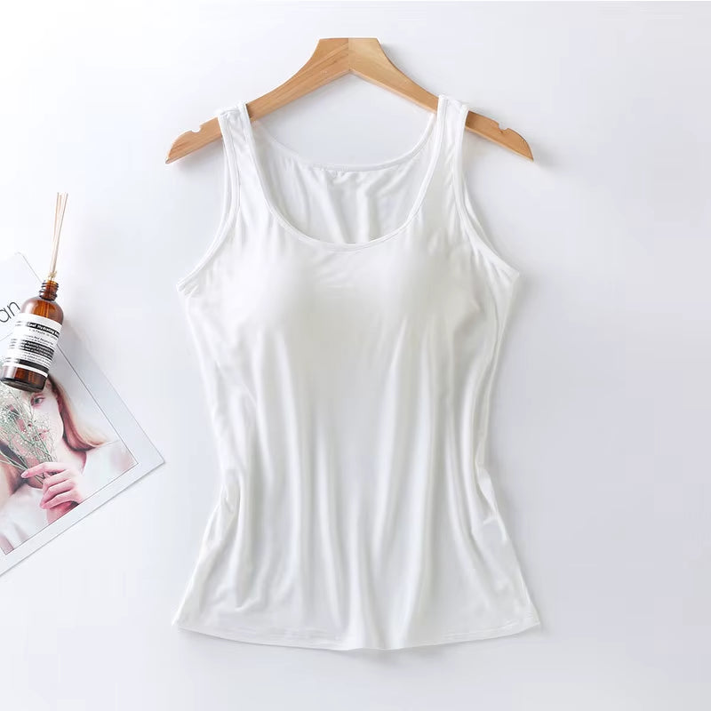 2023 Women's Slim Fit Built-In Bra Vest Tops - Stylish Solid Color Casual Tank Shirts