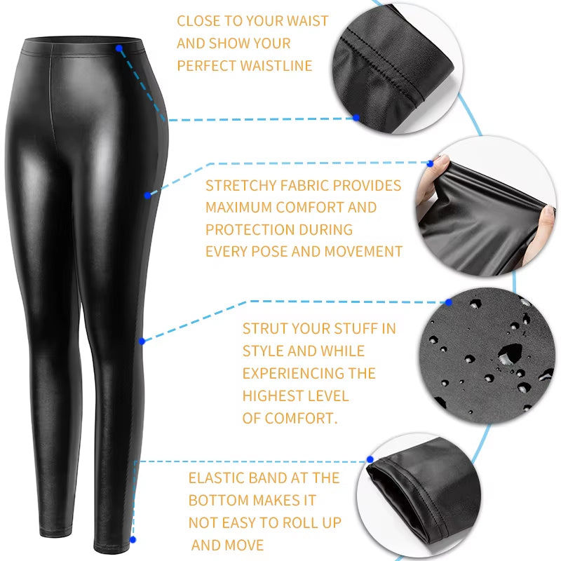 Stylish PU Faux Leather Leggings for Women - Sexy, Stretchy, and Warm Waterproof Skinny Fit