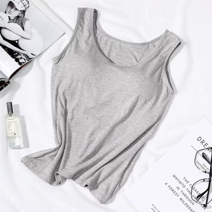 2023 Women's Slim Fit Built-In Bra Vest Tops - Stylish Solid Color Casual Tank Shirts
