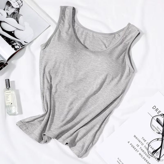 2023 Women's Slim Fit Built-In Bra Vest Tops - Stylish Solid Color Casual Tank Shirts