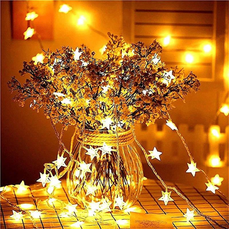 Enchanting LED Star Fairy String Lights - Battery-Powered Garland for Christmas, Weddings, and Home Decor (1M/3M/6M/10M)