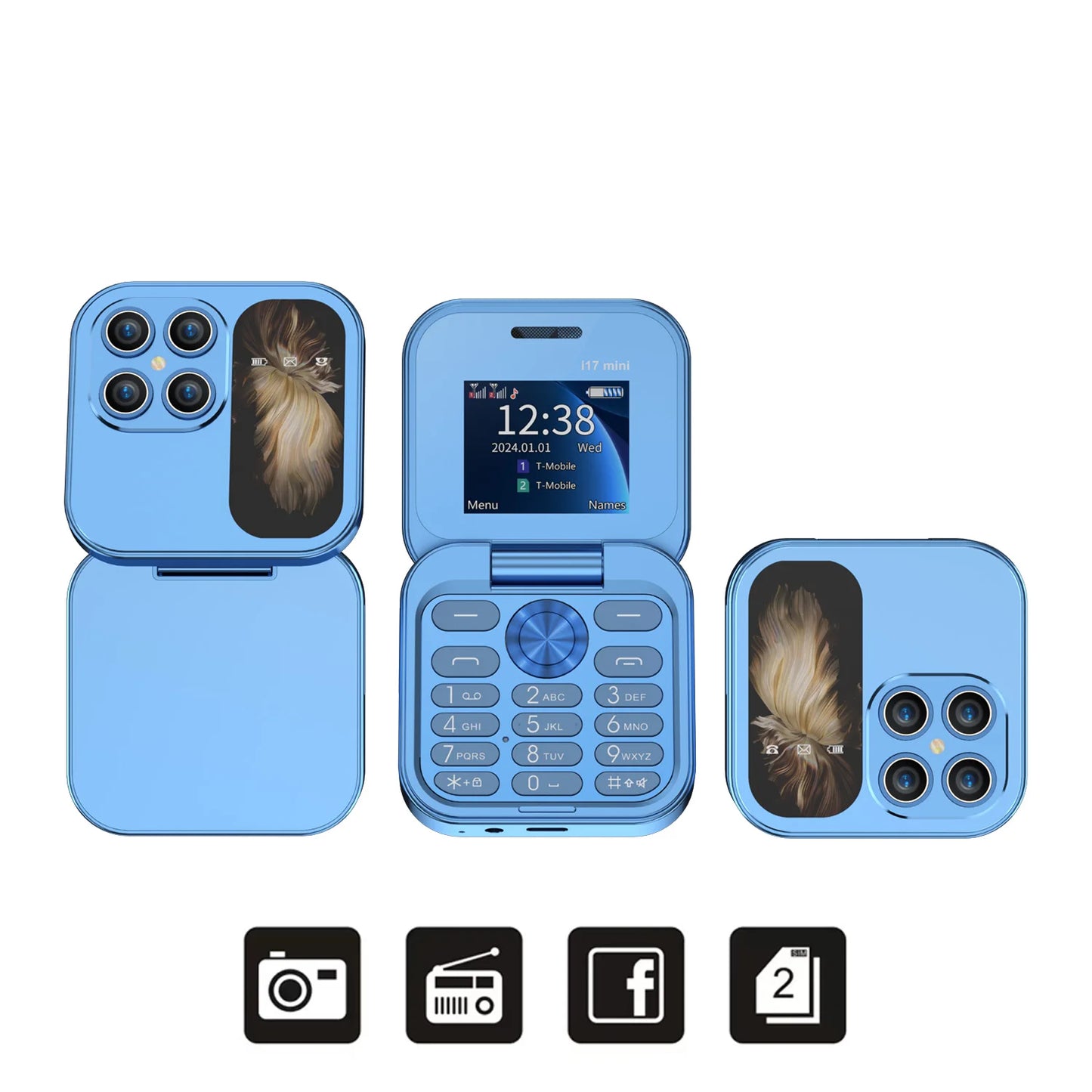 I17 Mini Flip Phone - Compact 1.77" Screen, Dual SIM, FM Radio, Voice Magic