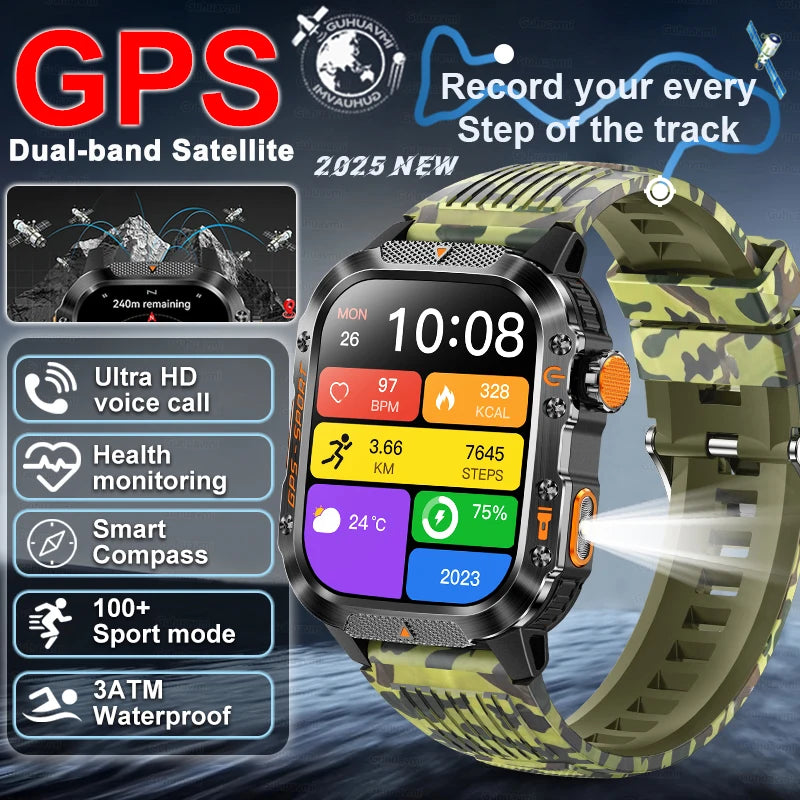 XIAOMI 2025 Military GPS Smart Watch - 2.01" Waterproof, Bluetooth Call, 540mAh Battery, Compass