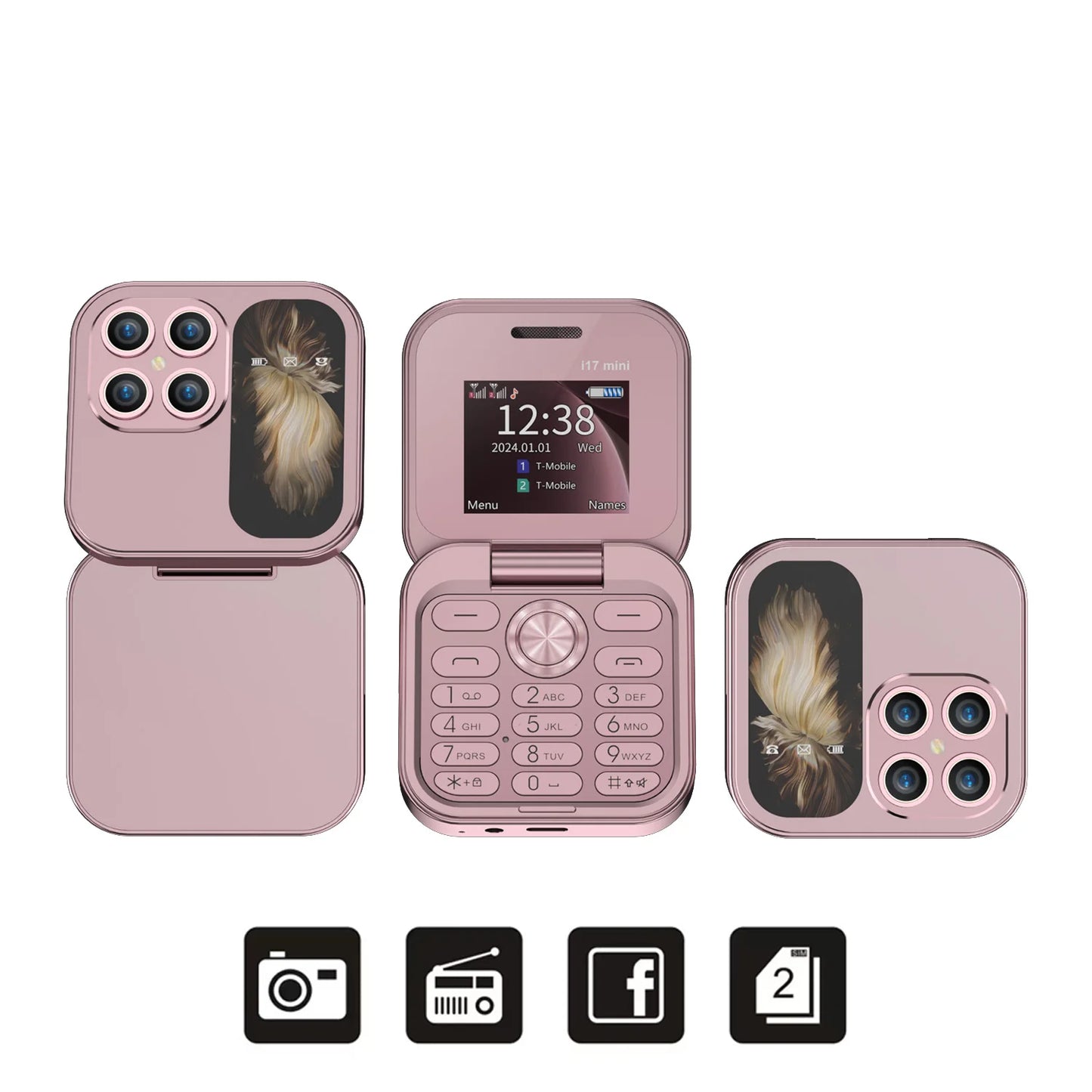 I17 Mini Flip Phone - Compact 1.77" Screen, Dual SIM, FM Radio, Voice Magic