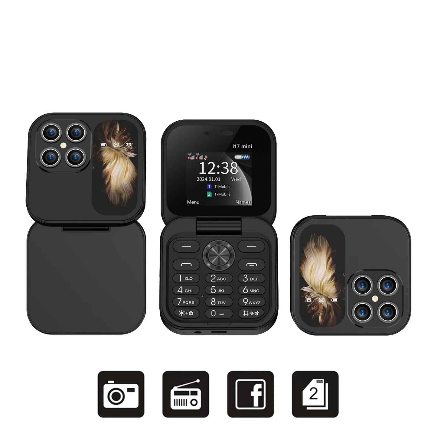 I17 Mini Flip Phone - Compact 1.77" Screen, Dual SIM, FM Radio, Voice Magic