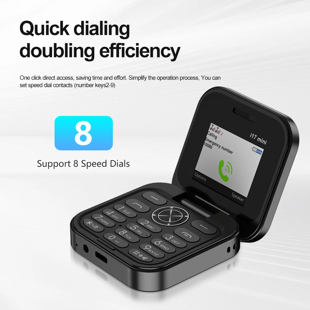 I17 Mini Flip Phone - Compact 1.77" Screen, Dual SIM, FM Radio, Voice Magic