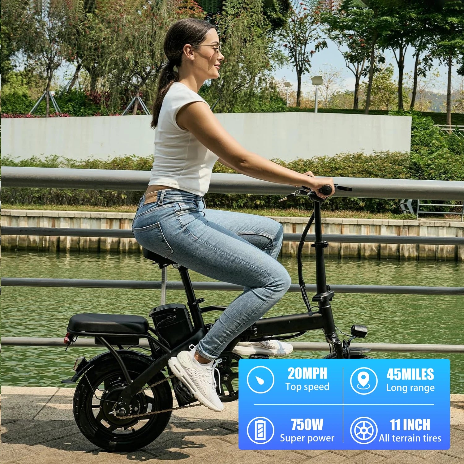 Folding Electric Bike 14Inch - 48V 400W, Lightweight Carbon Steel Frame with Basket for Adults