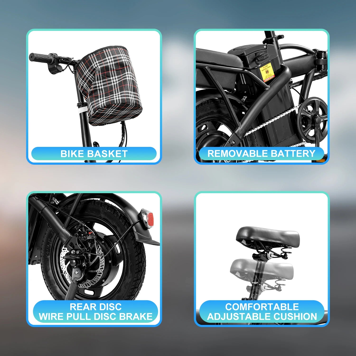 Folding Electric Bike 14Inch - 48V 400W, Lightweight Carbon Steel Frame with Basket for Adults
