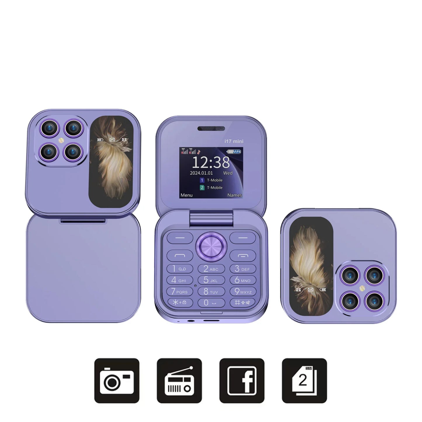I17 Mini Flip Phone - Compact 1.77" Screen, Dual SIM, FM Radio, Voice Magic