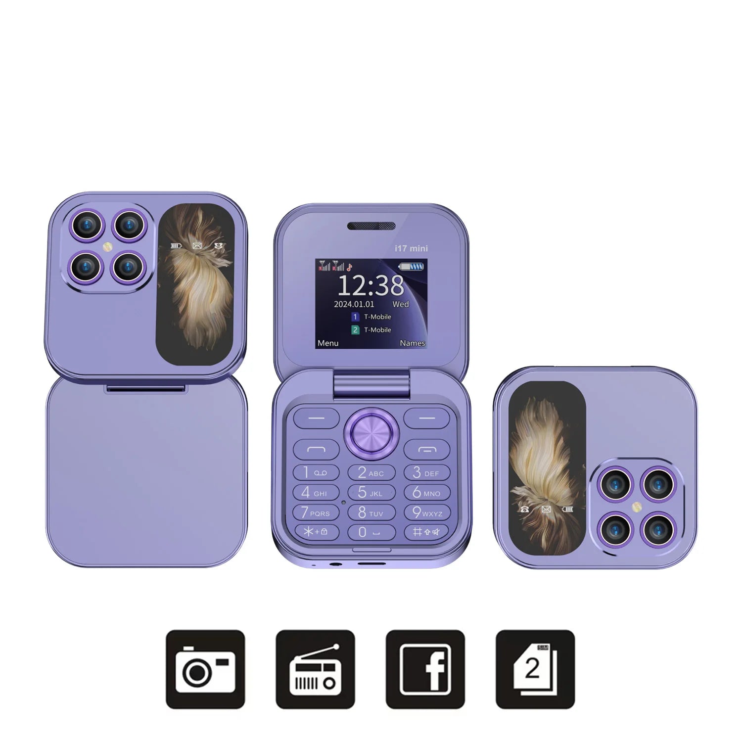 I17 Mini Flip Phone - Compact 1.77" Screen, Dual SIM, FM Radio, Voice Magic