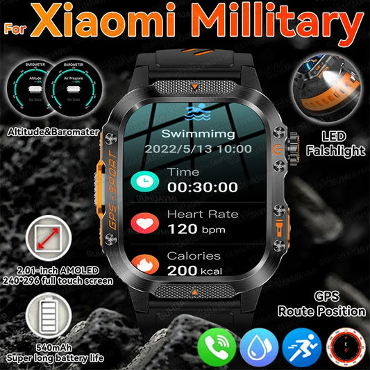 XIAOMI 2025 Military GPS Smart Watch - 2.01" Waterproof, Bluetooth Call, 540mAh Battery, Compass