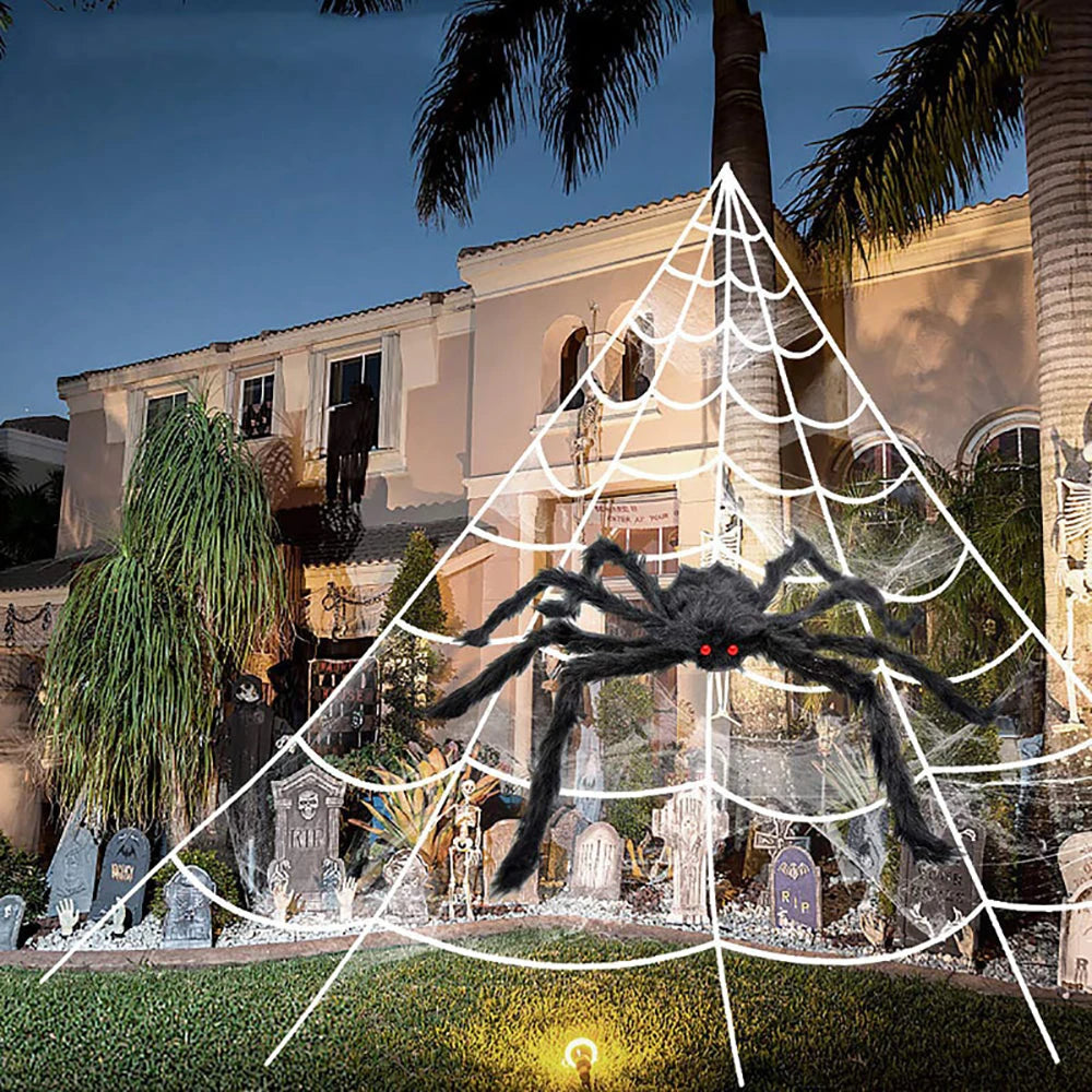 Halloween Triangle Spider Web,5M Large Plush Simulation Spider Web,Haunted Home Outdoor Yard Decoration Props