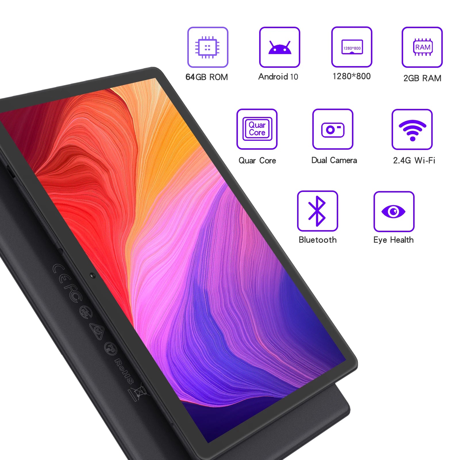 Pritom 10-Inch Android 13 Tablet – 64GB Storage, Quad-Core, Dual SIM, WiFi, GPS