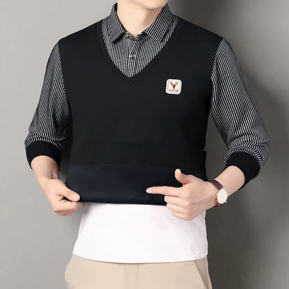 Stylish Men's Winter Polo Sweater - Slim Fit Luxury Knitwear with Faux Layered Design
