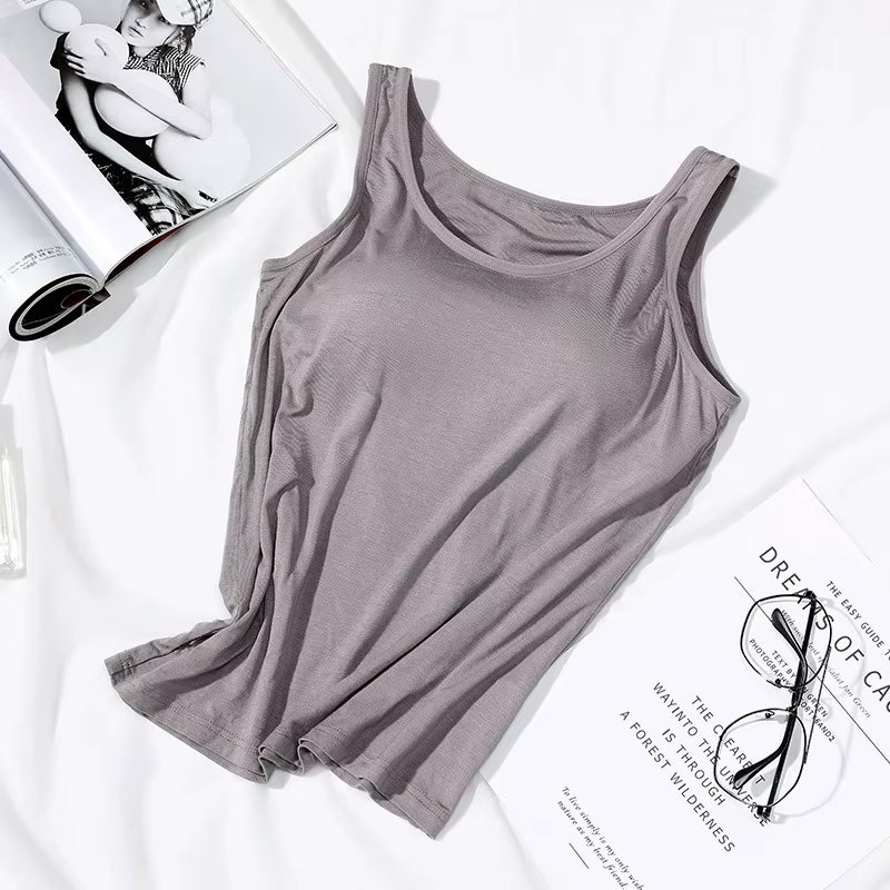 2023 Women's Slim Fit Built-In Bra Vest Tops - Stylish Solid Color Casual Tank Shirts