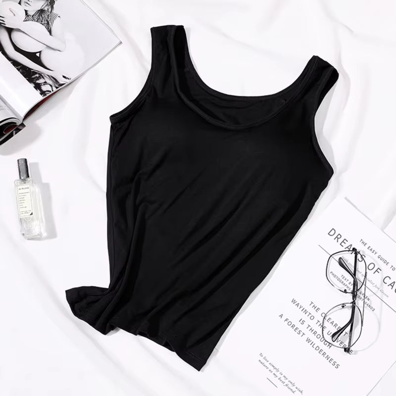 2023 Women's Slim Fit Built-In Bra Vest Tops - Stylish Solid Color Casual Tank Shirts