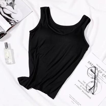 2023 Women's Slim Fit Built-In Bra Vest Tops - Stylish Solid Color Casual Tank Shirts