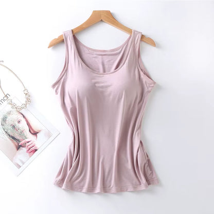 2023 Women's Slim Fit Built-In Bra Vest Tops - Stylish Solid Color Casual Tank Shirts