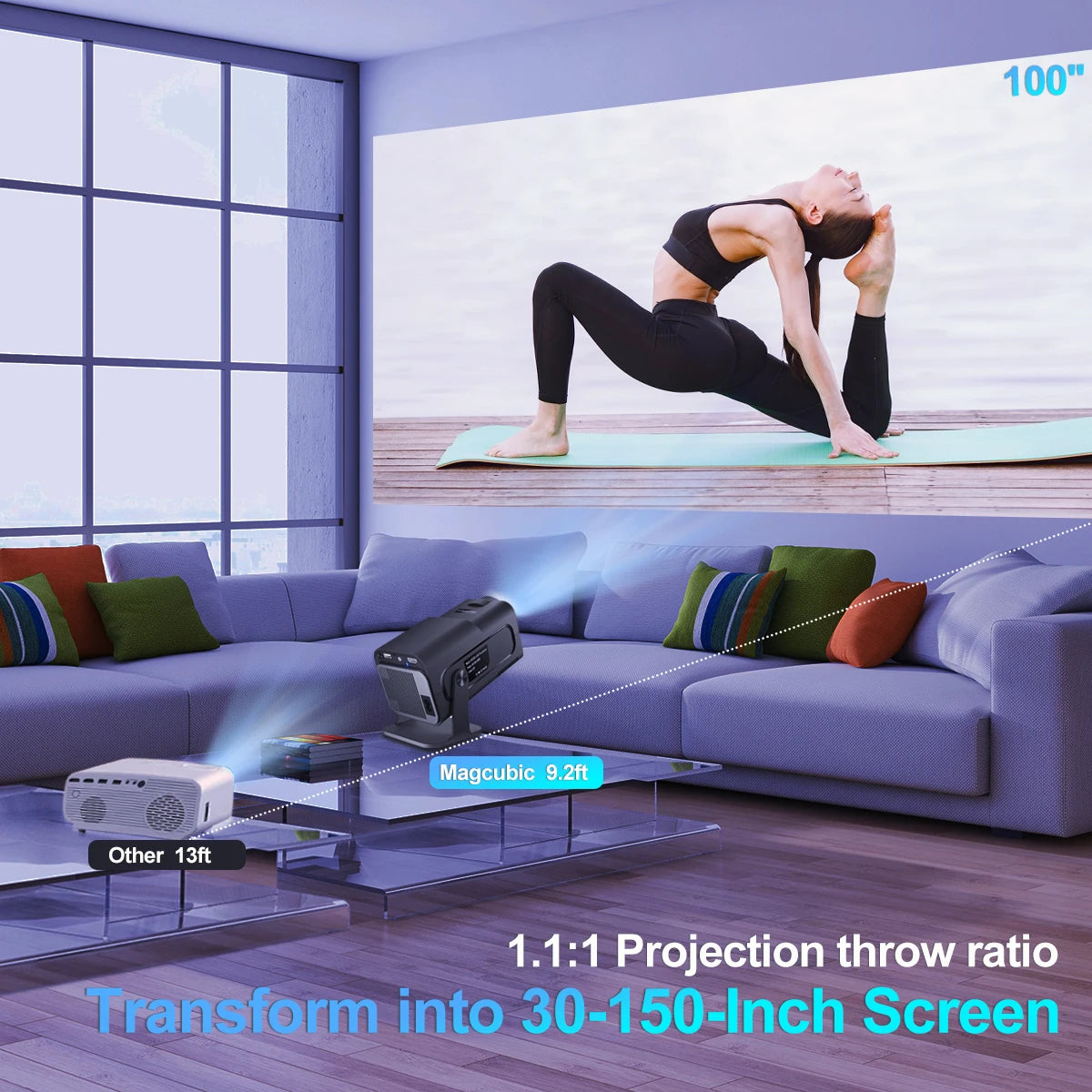 HY320 Android 11 4K HD Projector - Portable Outdoor Projections with Wifi 6, 390 ANSI, and Bluetooth 5.0 - 1920x1080p