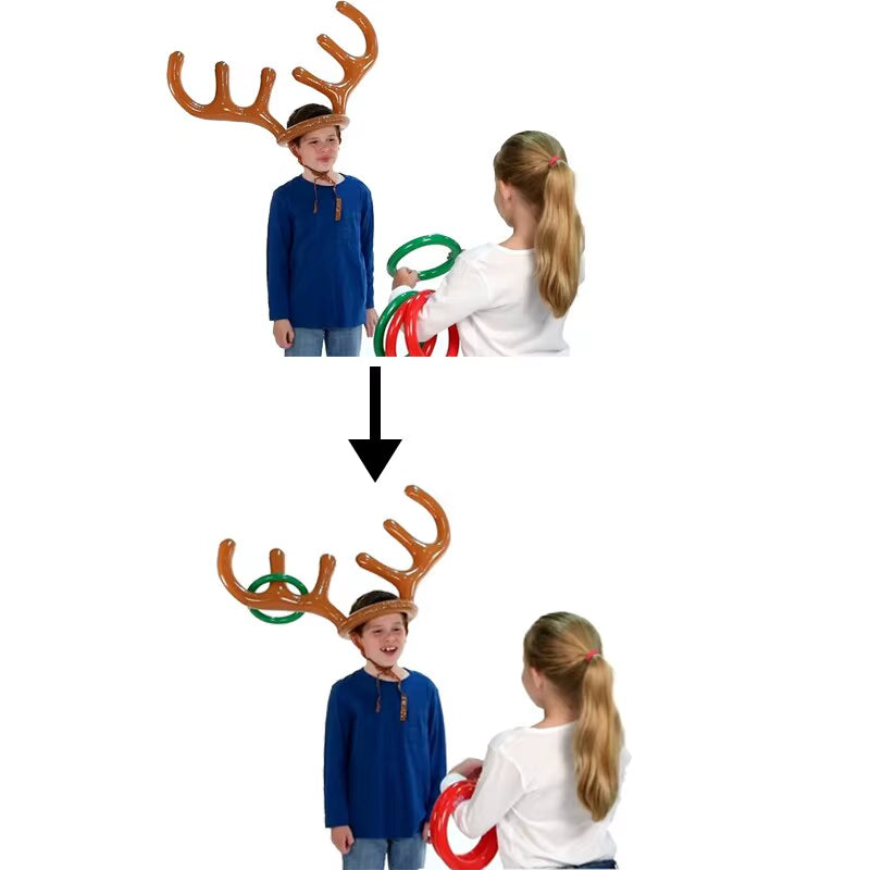Inflatable Reindeer Antler Hat Ring Toss Game - Fun Christmas Family Game & Kids Gift for 2023 Holiday Celebrations!
