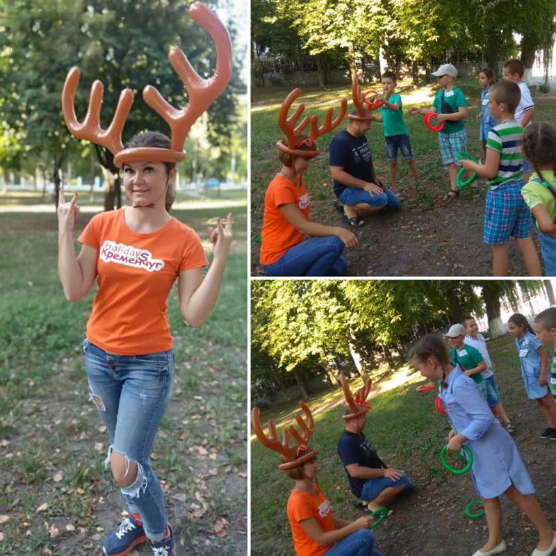 Inflatable Reindeer Antler Hat Ring Toss Game - Fun Christmas Family Game & Kids Gift for 2023 Holiday Celebrations!